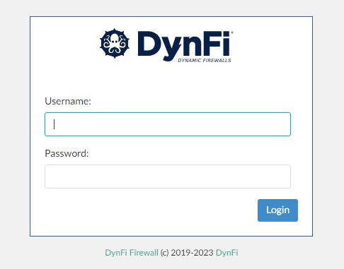Окно аутентификации в DynFi Firewall